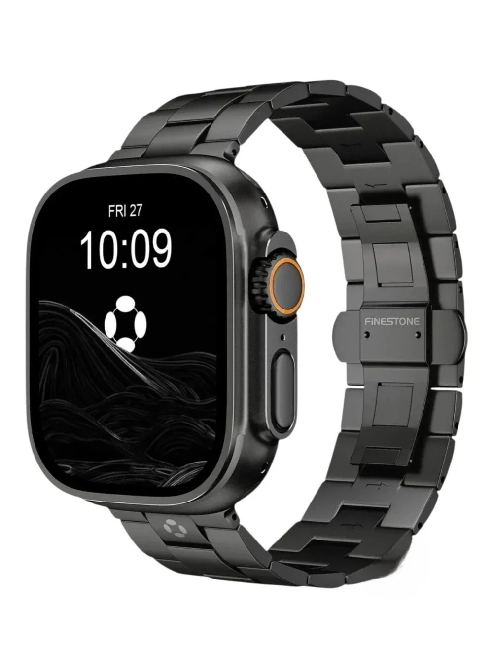 Finestone CRNS03 Titanium Apple Watchband With Butterfly Clasp, Black
